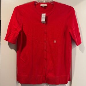 LOFT Vibrant Red Short Sleeve Cardigan